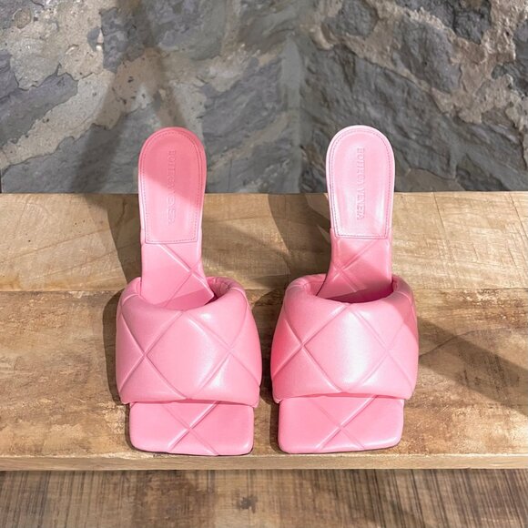 Bottega Veneta Blossom Pink Leather The Rubber Lido Heeled Sandals - Picture 2 of 11